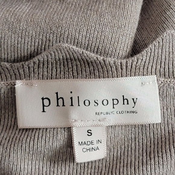 Philosophy Sweater Womens Small Taupe Brown Knit 3/4 Sleeve Scalloped Pullover - Picture 12 of 14